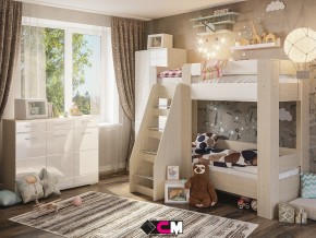 Детская Симба с двухъярусной кроватью белый глянец в Камышлове - kamyshlov.magazinmebel.ru | фото - изображение 1