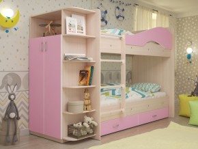 Кровать 2-х ярусная Мая с ящиками и шкафом на латофлексах розовый в Камышлове - kamyshlov.magazinmebel.ru | фото - изображение 1