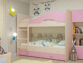 Кровать 2-х ярусная Мая с ящиками на латофлексах розовая в Камышлове - kamyshlov.magazinmebel.ru | фото - изображение 1