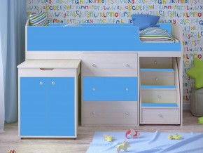 Кровать чердак Малыш 80х180 Дуб молочный, Голубой в Камышлове - kamyshlov.magazinmebel.ru | фото