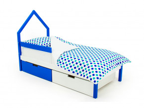 Кровать-домик мини Svogen с ящиками и бортиком сине-белый в Камышлове - kamyshlov.magazinmebel.ru | фото