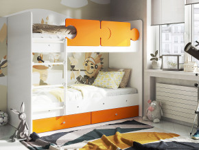 Кровать двухъярусная Тетрис латы с бортиками белый-оранжевый в Камышлове - kamyshlov.magazinmebel.ru | фото - изображение 1