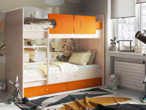 Кровать двухъярусная Тетрис латы с бортиками дуб млечный-оранжевый в Камышлове - kamyshlov.magazinmebel.ru | фото - изображение 1