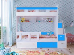 Кровать двухъярусная Юниор 1 винтерберг-белый с голубым в Камышлове - kamyshlov.magazinmebel.ru | фото - изображение 1