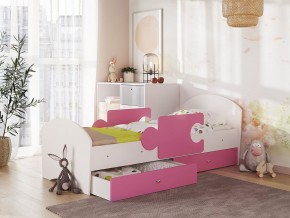 Кровать Мозаика с ящиком и бортиками на ламелях белый-розовый в Камышлове - kamyshlov.magazinmebel.ru | фото